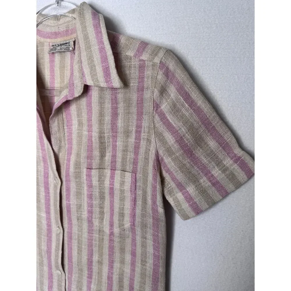 1970s Donal Davies Ireland Linen Wool Stripe Shirt Dress Size Small